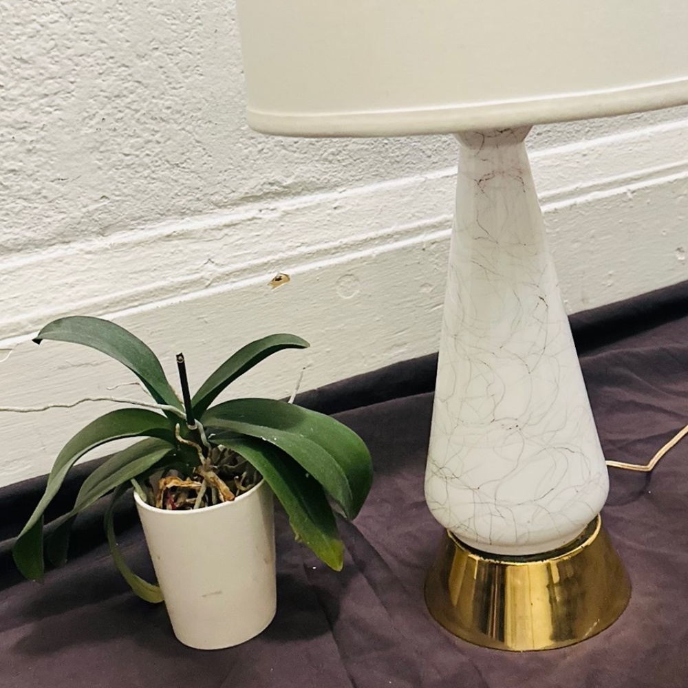 Midcentury Atomic Table Lamp Gold leaf and white.